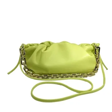 Lime Cloud Dumpling Clutch Purse with Chunky Chain
