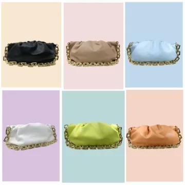 Lime Cloud Dumpling Clutch Purse with Chunky Chain