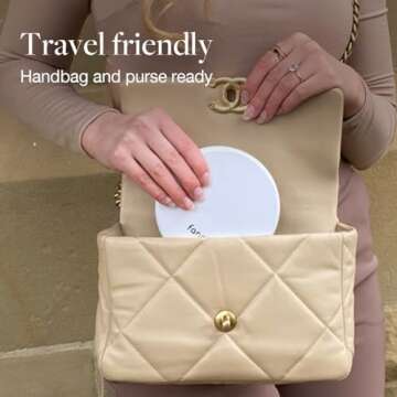 Fancii LED Lighted Travel Makeup Mirror, 1x/10x Magnification - Daylight LED, Compact, Portable, Large 5" Wide Illuminated Folding Mirror (Lumi) Silk White