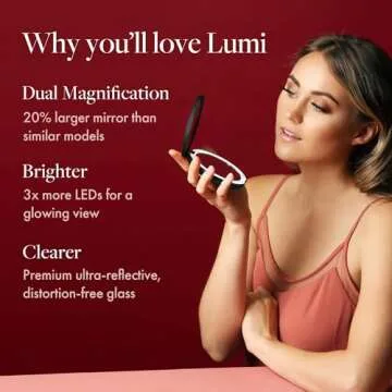 Fancii LED Lighted Travel Makeup Mirror, 1x/10x Magnification - Daylight LED, Compact, Portable, Large 5" Wide Illuminated Folding Mirror (Lumi) Silk White