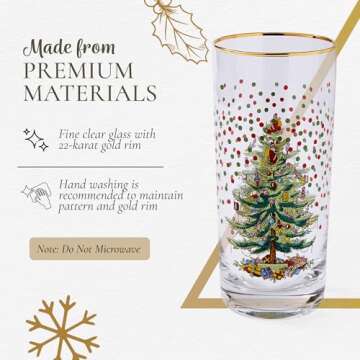Spode Christmas Tree Highball Glasses Set - Elegant Holiday Barware