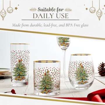 Spode Christmas Tree Highball Glasses Set - Elegant Holiday Barware