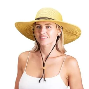Sloggers Women's Wide Brim Braided Sun Hat with Wind Lanyard - UPF 50+ Maximum Sun Protection Light Brown