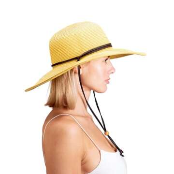Sloggers Women's Wide Brim Braided Sun Hat with Wind Lanyard - UPF 50+ Maximum Sun Protection Light Brown