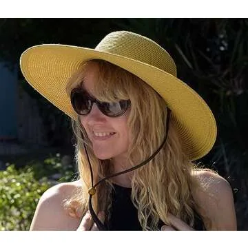 Sloggers Women's Wide Brim Braided Sun Hat with Wind Lanyard - UPF 50+ Maximum Sun Protection Light Brown