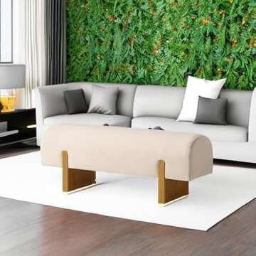 Maven Lane Juno Modern Wooden Upholstered Bench, Padded Seat for Kitchin Dining Room Table, Entryway...