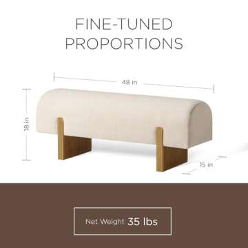 Maven Lane Juno Modern Wooden Upholstered Bench, Padded Seat for Kitchin Dining Room Table, Entryway Accent, or Window Seating, Refined Natural Finish