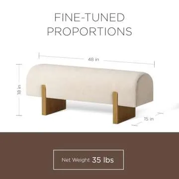 Maven Lane Juno Modern Wooden Upholstered Bench, Padded Seat for Kitchin Dining Room Table, Entryway Accent, or Window Seating, Refined Natural Finish