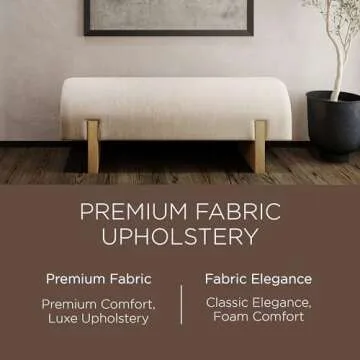 Maven Lane Juno Modern Wooden Upholstered Bench, Padded Seat for Kitchin Dining Room Table, Entryway Accent, or Window Seating, Refined Natural Finish