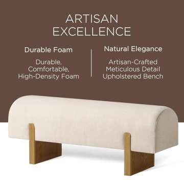 Maven Lane Juno Modern Wooden Upholstered Bench, Padded Seat for Kitchin Dining Room Table, Entryway Accent, or Window Seating, Refined Natural Finish