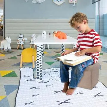 WoneNice Folding Storage Ottoman, Versatile Space-Saving Storage Cube Box with Memory Foam Seat, Max Load 100 kg Linen Beige 12 x 12 x 12 Inch