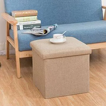 WoneNice Folding Storage Ottoman, Versatile Space-Saving Storage Cube Box with Memory Foam Seat, Max Load 100 kg Linen Beige 12 x 12 x 12 Inch