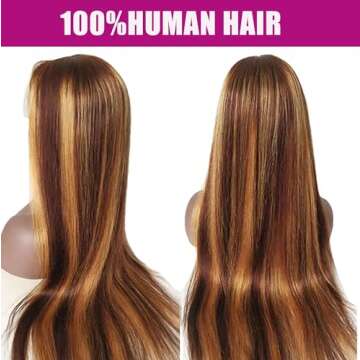 Highlight Wig Human Hair 26inch 200% Density 13x4 Full Frontal HD Transparent Lace Pre Plucked Ombre...
