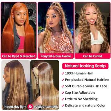 Stylish 26-Inch Ombre Human Hair Wig for Women