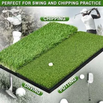 BIRDIEBLAST Premium Dual-Turf Golf Hitting Mat, 10mm Foam Padding with Rubber Backing Golf Mat, Golf Practice Mat for Indoor and Outdoor Training (1)