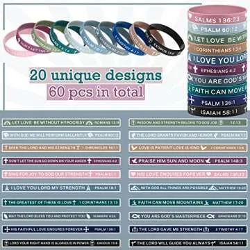 Minatee 60 Pcs Religious Silicone Bracelets - Bible Verse Motivational Gifts for All