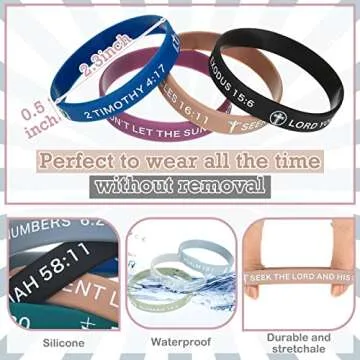 Minatee 60 Pcs Motivational Bible Verse Silicone Bracelets