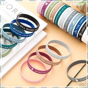 Minatee 60 Pcs Motivational Bible Verse Silicone Bracelets