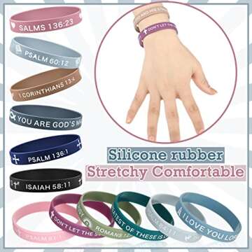 Minatee 60 Pcs Motivational Bible Verse Silicone Bracelets