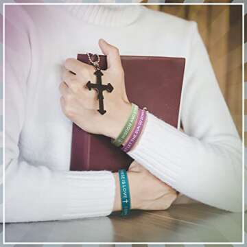 Minatee 60 Pcs Motivational Bible Verse Silicone Bracelets