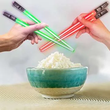 Lightsaber Chopsticks Light Up - LED Glowing Light Saber Star Wars Chop Sticks - Reusable Sushi Lightup Sabers Chopstick Set of 2 Green and Red Pairs