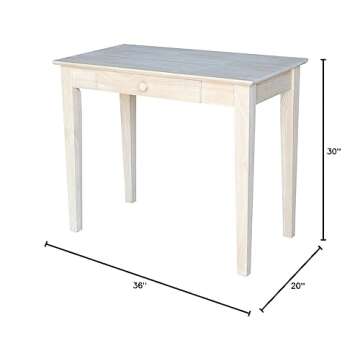 IC International Concepts 30" H Writing Table With Drawer Home Reception School Desk/Office Furniture, Eco-Friendly/Solid/Sturdy Parawood, Paint/Stain It Your Way, Unfinished