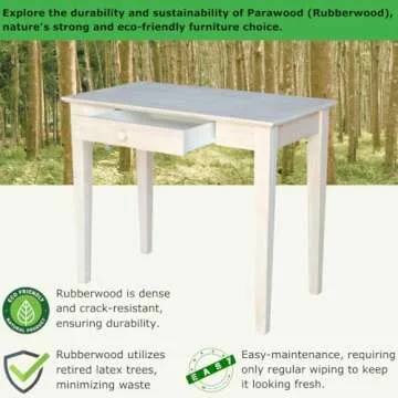 IC International Concepts 30" H Writing Table With Drawer Home Reception School Desk/Office Furniture, Eco-Friendly/Solid/Sturdy Parawood, Paint/Stain It Your Way, Unfinished