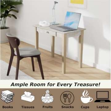 IC International Concepts 30" H Writing Table With Drawer Home Reception School Desk/Office Furniture, Eco-Friendly/Solid/Sturdy Parawood, Paint/Stain It Your Way, Unfinished