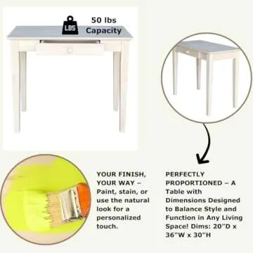 IC International Concepts 30" H Writing Table With Drawer Home Reception School Desk/Office Furniture, Eco-Friendly/Solid/Sturdy Parawood, Paint/Stain It Your Way, Unfinished