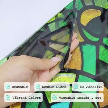 funlife Stained Glass Window Film, Double-Sided Thickened Static Cling, Non-Adhesive Glass Window Decals Decor for Door Window, 17.7"x118", Green Glass Mosaic