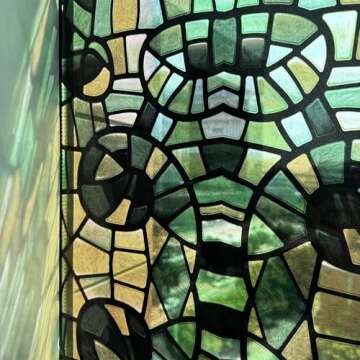 funlife Stained Glass Window Film, Double-Sided Thickened Static Cling, Non-Adhesive Glass Window Decals Decor for Door Window, 17.7"x118", Green Glass Mosaic