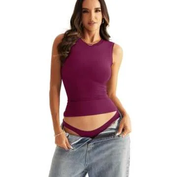 Eachyes Womens Double Lined Racerback Tank Tops Sleeveless High Neck Fitted Basic Shirts Dark Purple Small