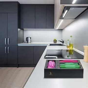 Cozee Bay Bamboo food Bag Organizer for Kitchen Drawer, Baggie organizer, Compatible with Gallon, Quart, Sandwich and Snack Variety Size Bags (4 Piece Set) (Black)