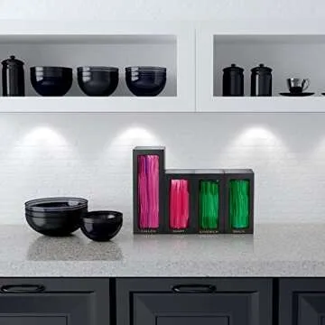 Cozee Bay Bamboo food Bag Organizer for Kitchen Drawer, Baggie organizer, Compatible with Gallon, Quart, Sandwich and Snack Variety Size Bags (4 Piece Set) (Black)