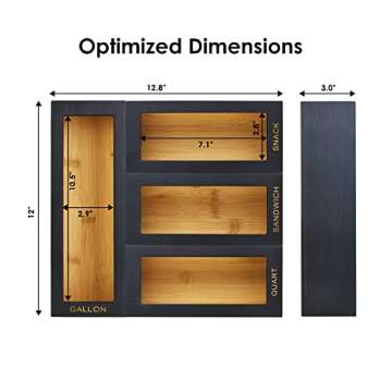 Cozee Bay Bamboo food Bag Organizer for Kitchen Drawer, Baggie organizer, Compatible with Gallon, Quart, Sandwich and Snack Variety Size Bags (4 Piece Set) (Black)