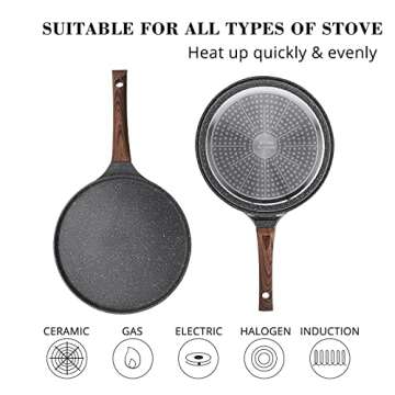 SENSARTE Nonstick Crepe Pan, Swiss Granite Coating Dosa Pan Pancake Flat Skillet Tawa Griddle 12-Inch with Stay-Cool Handle, Induction Compatible, PFOA Free