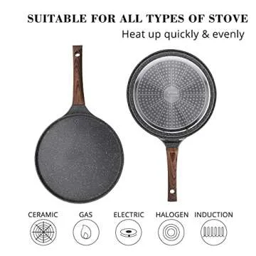 SENSARTE Nonstick Crepe Pan, Swiss Granite Coating Dosa Pan Pancake Flat Skillet Tawa Griddle 12-Inch with Stay-Cool Handle, Induction Compatible, PFOA Free
