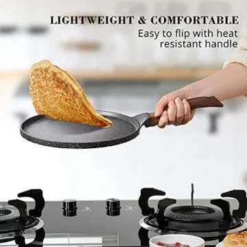 SENSARTE Nonstick Crepe Pan, Swiss Granite Coating Dosa Pan Pancake Flat Skillet Tawa Griddle 12-Inch with Stay-Cool Handle, Induction Compatible, PFOA Free