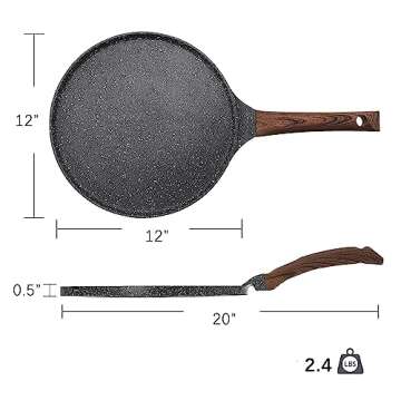 SENSARTE Nonstick Crepe Pan, Swiss Granite Coating Dosa Pan Pancake Flat Skillet Tawa Griddle 12-Inch with Stay-Cool Handle, Induction Compatible, PFOA Free