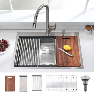 VOKIM 33 Inch Stainless Steel Kitchen Sink Workstation with Cutting Board
