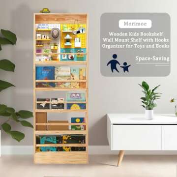 Morimoe Kids Wooden Bookshelf - Space-Saving Wall Mount