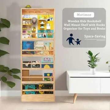 Morimoe Kids Wooden Bookshelf - Space-Saving Wall Mount