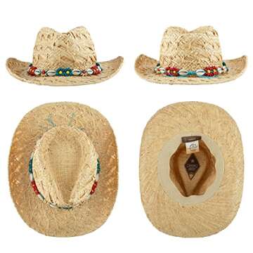 Straw Cowboy Hat Western Hats for Women Cowgirl Sun Beach Hat Summer Outback Shapeable Wide Brim