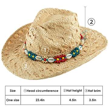 Straw Cowboy Hat Western Hats for Women Cowgirl Sun Beach Hat Summer Outback Shapeable Wide Brim
