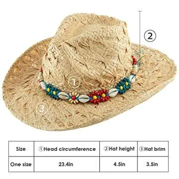 Straw Cowboy Hat Western Hats for Women Cowgirl Sun Beach Hat Summer Outback Shapeable Wide Brim