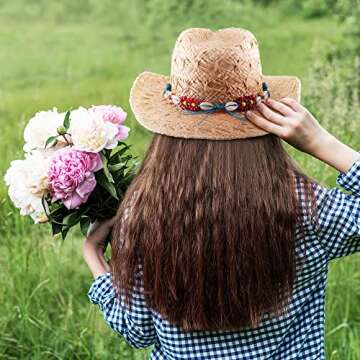 Straw Cowboy Hat Western Hats for Women Cowgirl Sun Beach Hat Summer Outback Shapeable Wide Brim