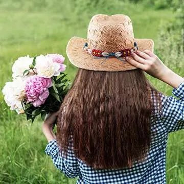 Straw Cowboy Hat Western Hats for Women Cowgirl Sun Beach Hat Summer Outback Shapeable Wide Brim