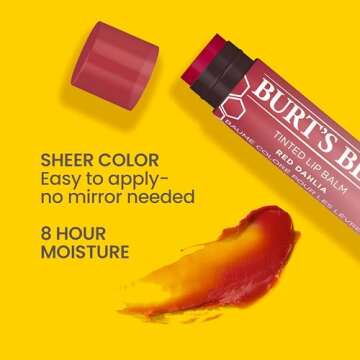 Burt's Bees Lip Tint Balm Valentines Day Gifts with Long Lasting 2 in 1 Duo Tinted Balm Formula, Color Infused with Hydrating Shea Butter for a Natural Buildable Finish, Fiery Red Dahlia (2-Pack)