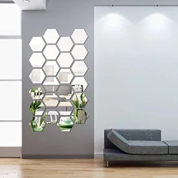 Shappy 24 Pieces Hexagon Mirror Wall Sticker - Stylish Removable Acrylic Mirrors for Home Decor