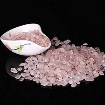 JOHOUSE Rose Quartz Crystals, Pink Pebble Rose Quartz Chips Tumbled Pink Crystal Stone Irregular Shaped Stones for Fish Tank Vase Filler Decorations, 1 Pounds(Approx 800)